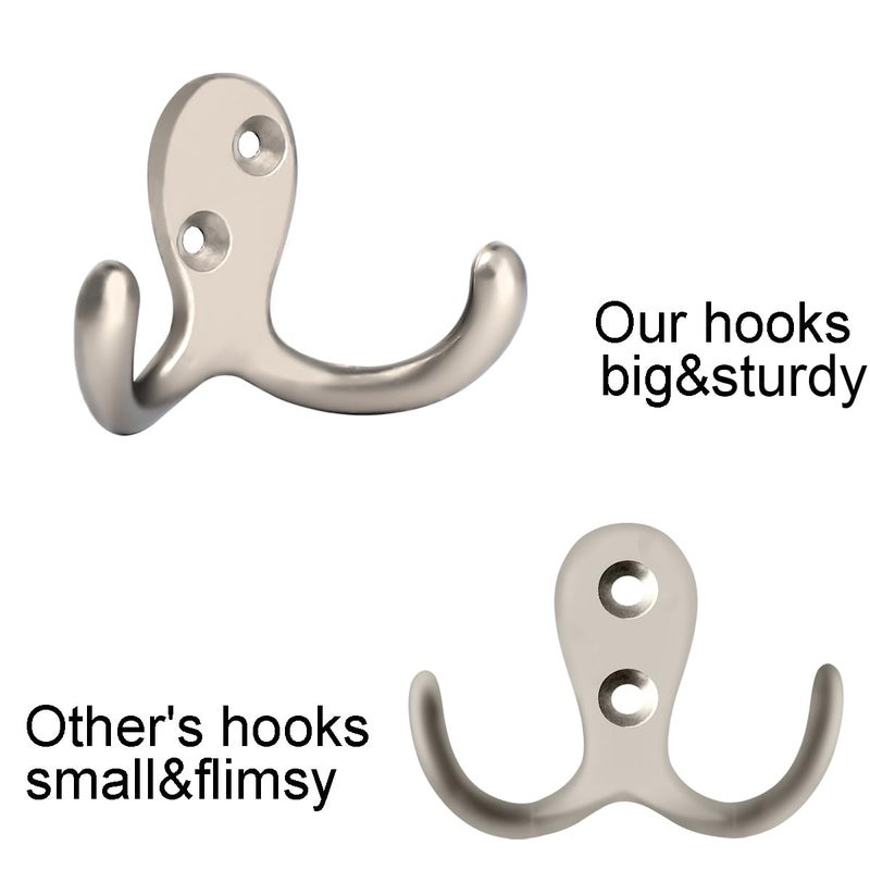 IBosins 8 Pack Heavy Duty Double Prong Coat Hooks Wall Mounted with 16 Screws Retro Double Hooks Utility Hooks for Coat, Scarf, Bag, Towel, Key, Cap, Cup, Hat - Image 3